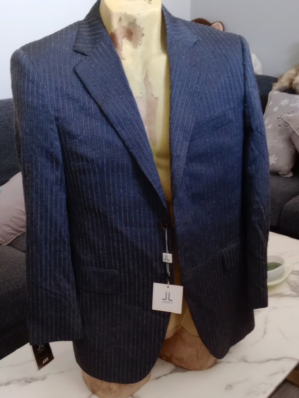 Men's Navy Pinstripe Blazer - Classic Tailored Jacket